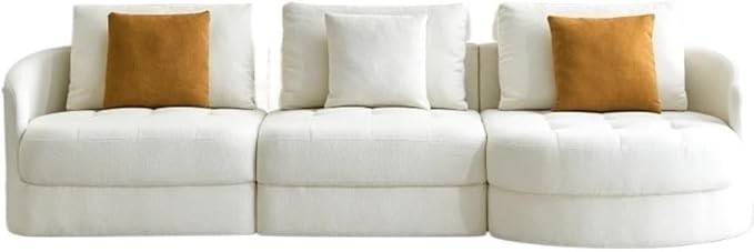 113" Teddy Fabric Sofa, Mid Century L-Shape Couch with Support Pillow for Living Room, Apartment & Office,Beige(Right)